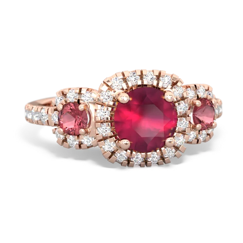 Ruby Genuine Ruby with Genuine Pink Tourmaline and Genuine Smoky Quartz Regal Halo ring Ring