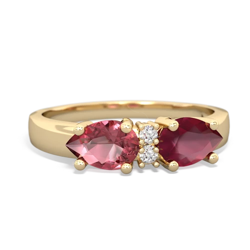 Ruby Genuine Ruby with Genuine Pink Tourmaline Pear Bowtie ring Ring