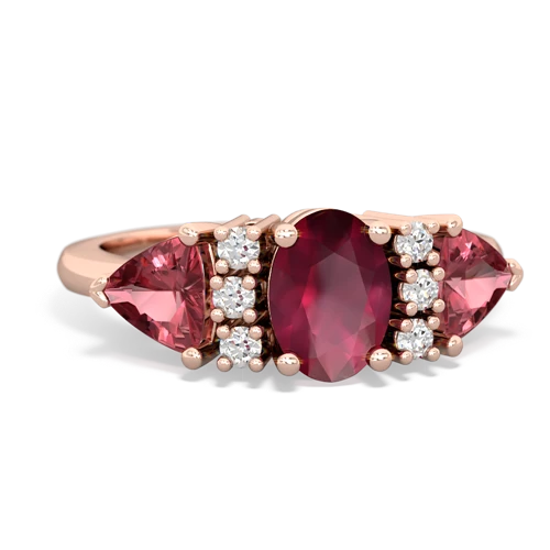 Ruby Genuine Ruby with Genuine Pink Tourmaline and  Antique Style Three Stone ring Ring