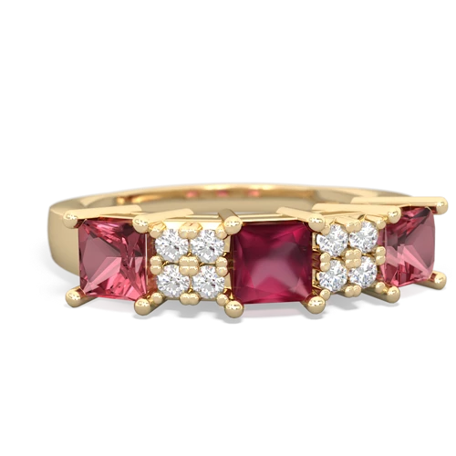Ruby Genuine Ruby with Genuine Pink Tourmaline and Lab Created Emerald Three Stone ring Ring