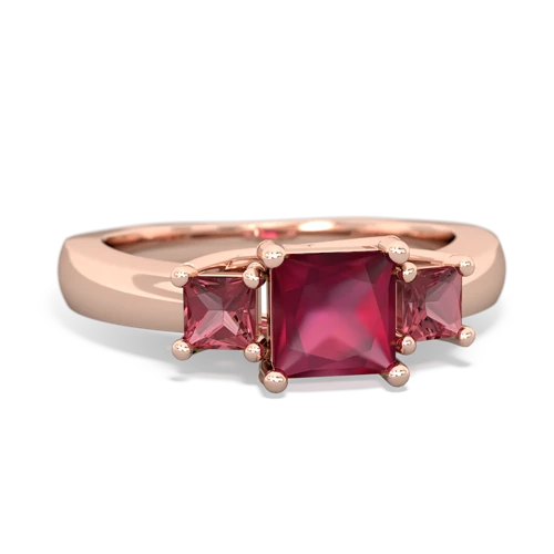 Genuine Ruby with Genuine Pink Tourmaline and Lab Created Sapphire Three Stone Trellis ring