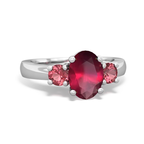 Ruby Genuine Ruby with Genuine Pink Tourmaline Three Stone Trellis ring Ring
