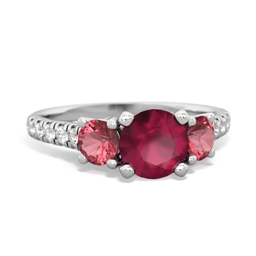 Ruby Genuine Ruby with Genuine Pink Tourmaline and Genuine Smoky Quartz Pave Trellis ring Ring
