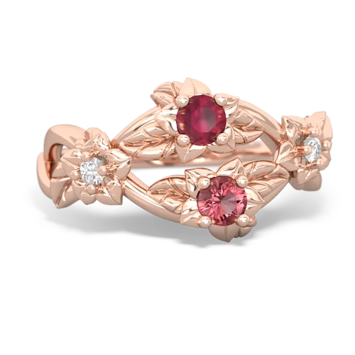 Ruby Genuine Ruby with Genuine Pink Tourmaline Sparkling Bouquet ring Ring