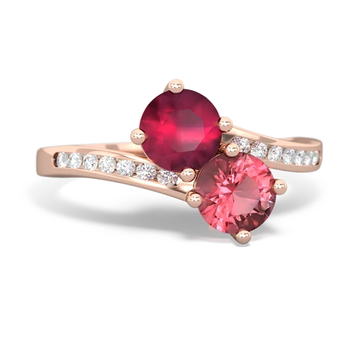 ruby-tourmaline two stone channel ring
