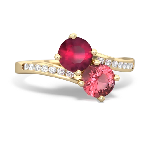 ruby-tourmaline two stone channel ring