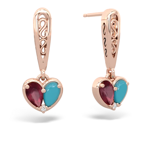 ruby-turquoise filligree earrings