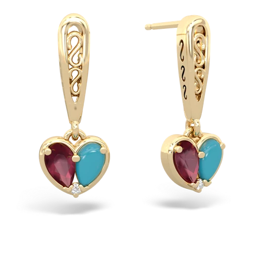 ruby-turquoise filligree earrings