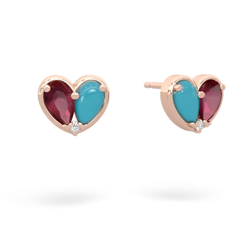 ruby-turquoise one heart earrings