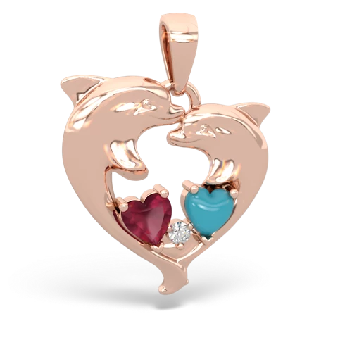 ruby-turquoise dolphins pendant