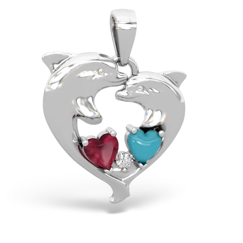 ruby-turquoise dolphins pendant