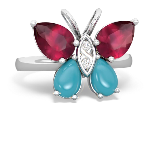 ruby-turquoise butterfly ring