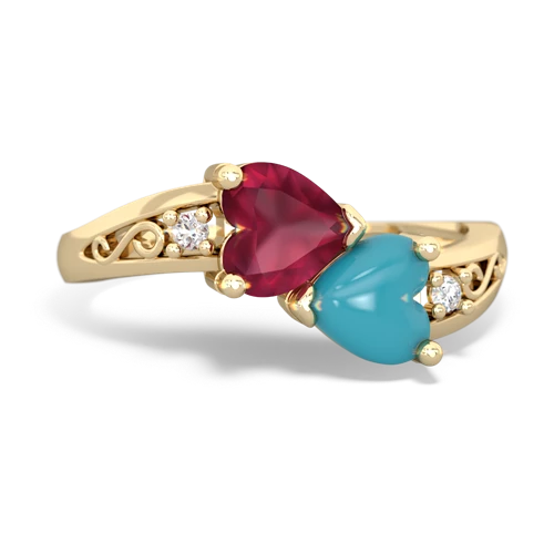 ruby-turquoise filligree ring