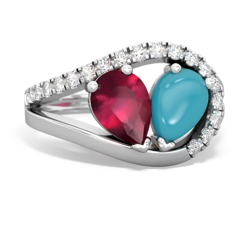 ruby-turquoise pave heart ring