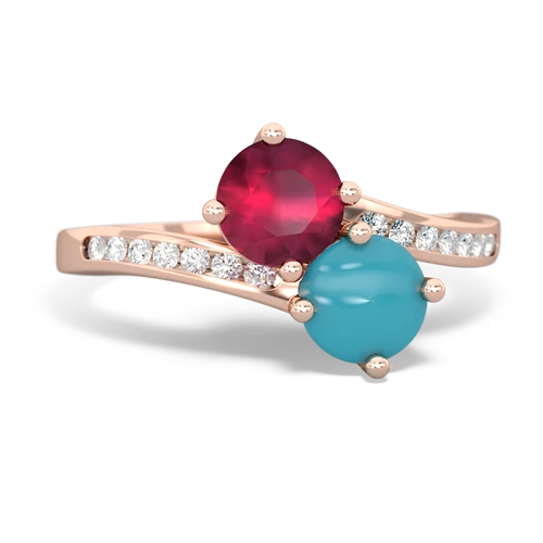 ruby-turquoise two stone channel ring