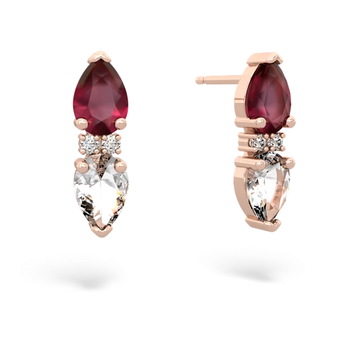 ruby-white topaz bowtie earrings