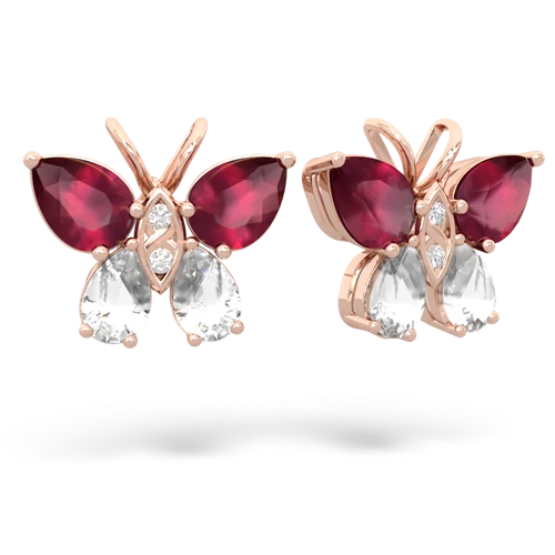 ruby-white topaz butterfly earrings