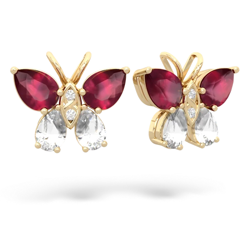 ruby-white topaz butterfly earrings