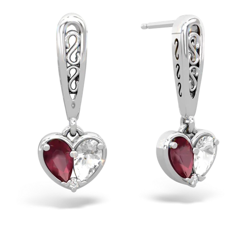 ruby-white topaz filligree earrings