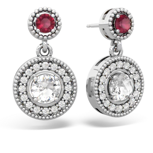 Ruby Genuine Ruby with Genuine White Topaz Halo Dangle earrings Earrings