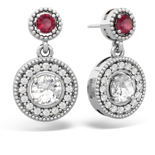 ruby-white topaz halo earrings