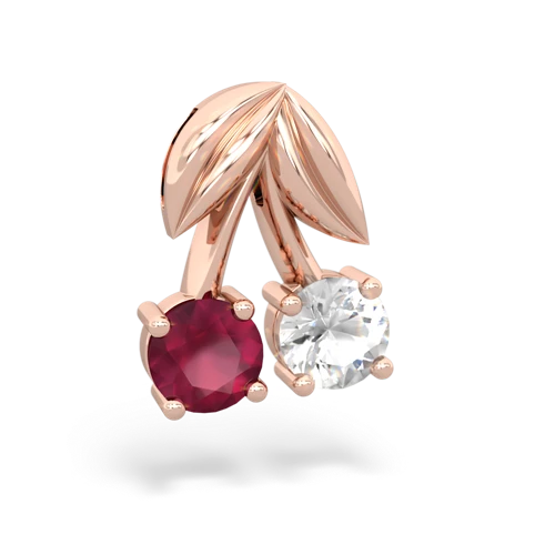 ruby-white topaz cherries pendant