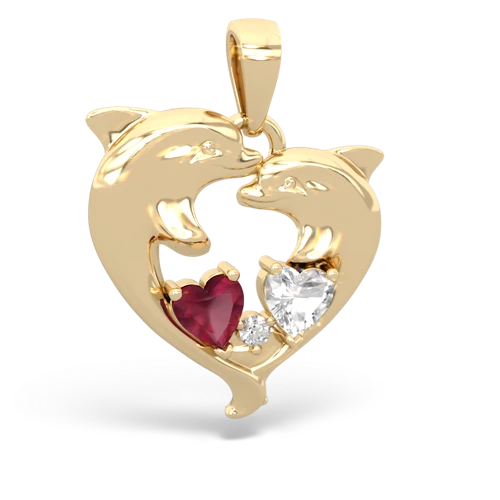 Ruby Genuine Ruby with Genuine White Topaz Dolphin Heart pendant Pendant