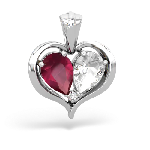 ruby-white topaz half heart whole pendant