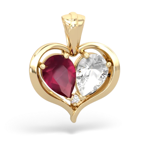 ruby-white topaz half heart whole pendant