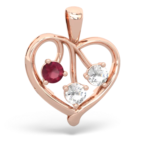 ruby-white topaz love heart pendant