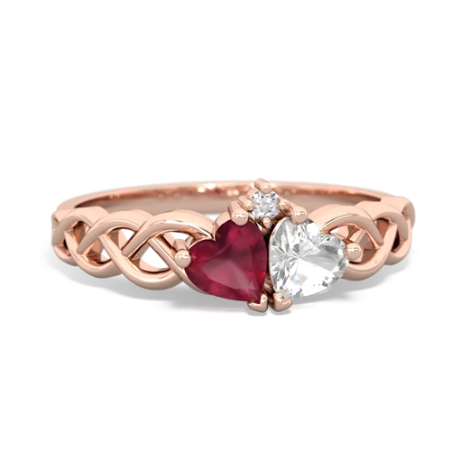 Ruby Genuine Ruby with Genuine White Topaz Heart to Heart Braid ring Ring