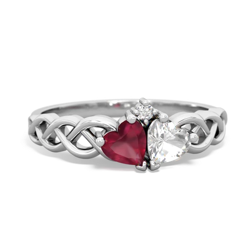 ruby-white topaz celtic braid ring