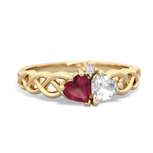 ruby-white topaz celtic braid ring