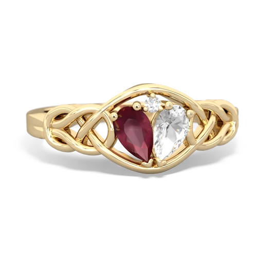 ruby-white topaz celtic knot ring