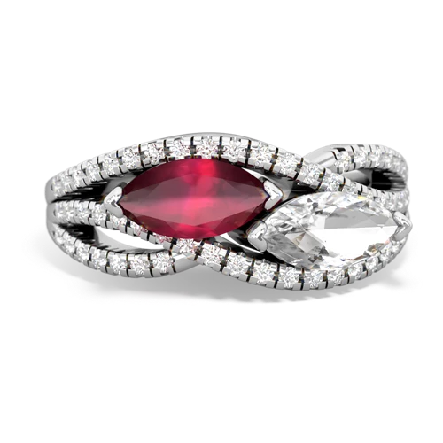 ruby-white topaz double heart ring