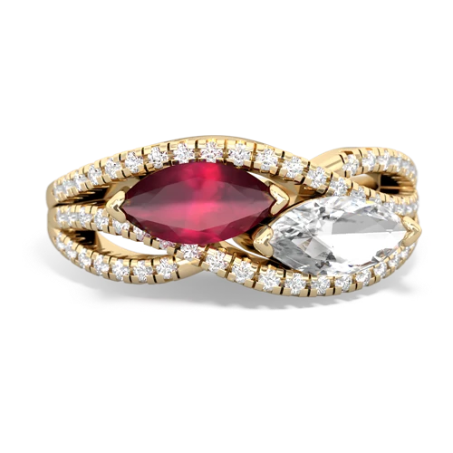 ruby-white topaz double heart ring