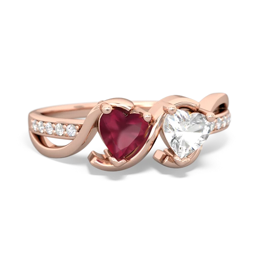 ruby-white topaz double heart ring