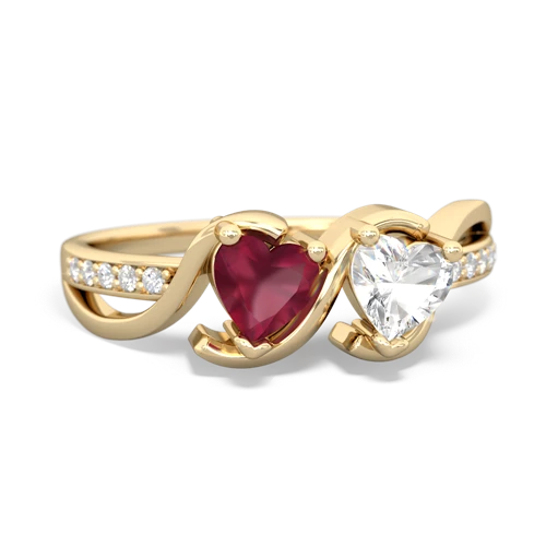 ruby-white topaz double heart ring