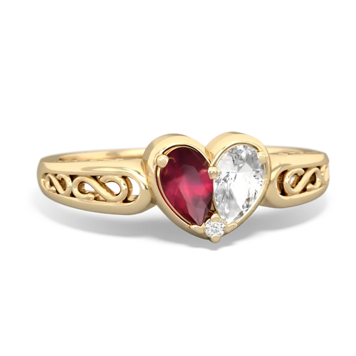 ruby-white topaz filligree ring