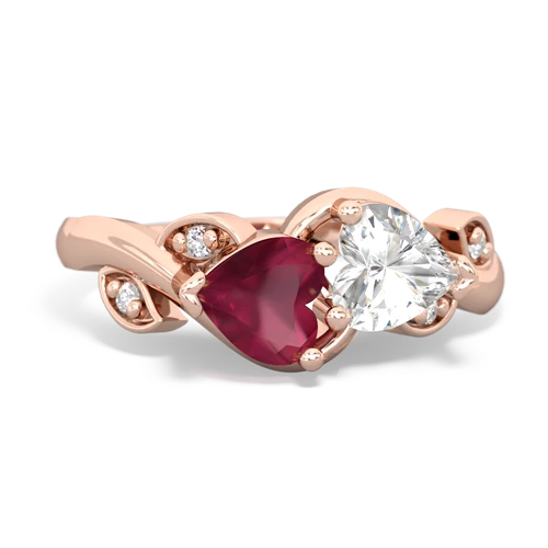 Ruby Genuine Ruby with Genuine White Topaz Floral Elegance ring Ring