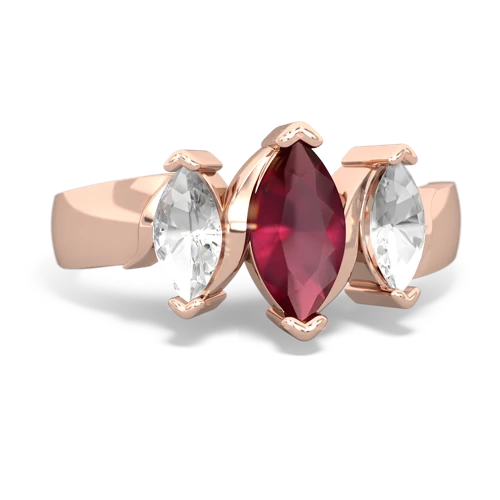 Ruby Genuine Ruby with Genuine White Topaz and Genuine Opal Three Peeks ring Ring