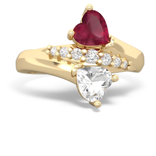 Ruby Genuine Ruby with Genuine White Topaz Heart to Heart Bypass ring Ring