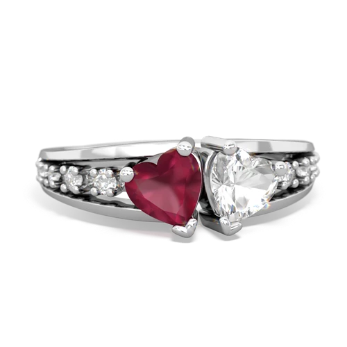 Ruby Genuine Ruby with Genuine White Topaz Heart to Heart ring Ring