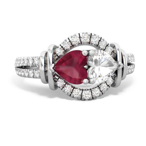 Ruby Genuine Ruby with Genuine White Topaz Art-Deco Keepsake ring Ring