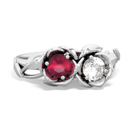 Ruby Genuine Ruby with Genuine White Topaz Rose Garden ring Ring