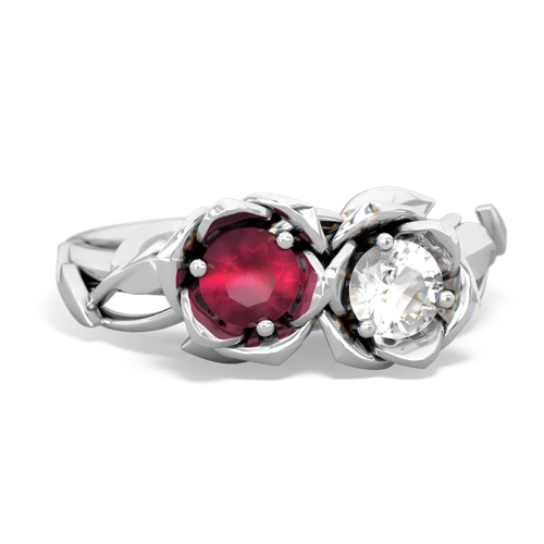 ruby-white topaz roses ring