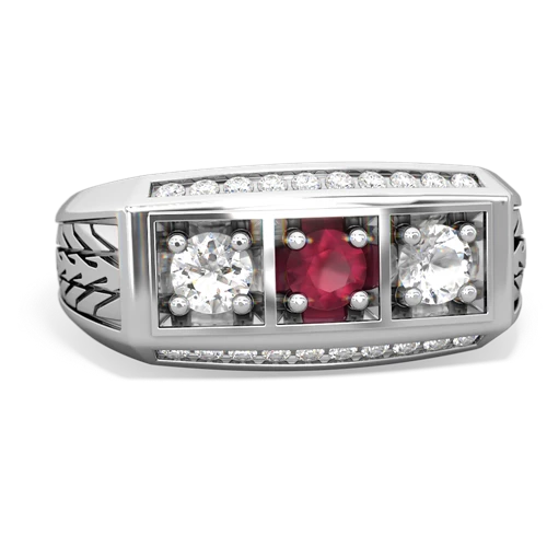 ruby-white topaz three stone ring
