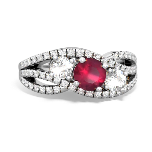 ruby-white topaz three stone pave ring