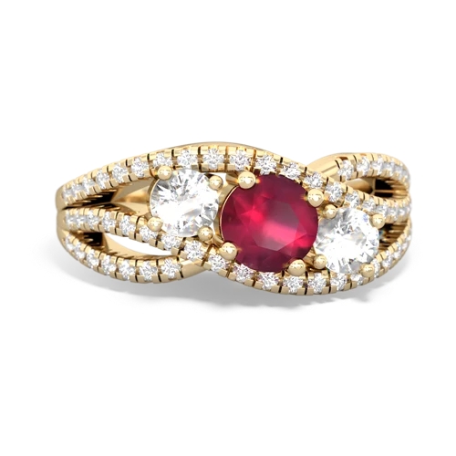 ruby-white topaz three stone pave ring