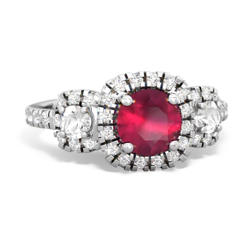 ruby-white topaz three stone regal ring